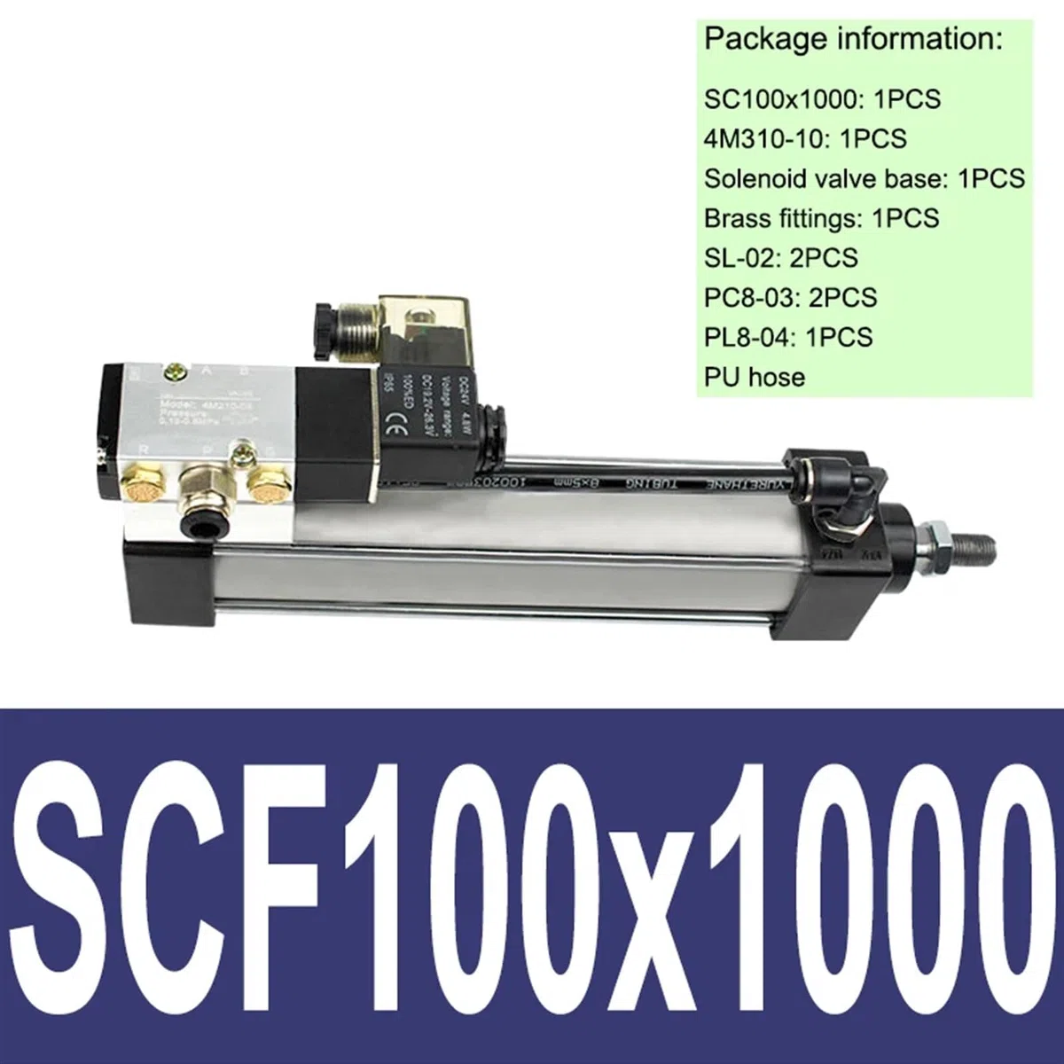 AC220V Pneumatische Standard-Magnetventil Integrierter Zylinder SCF100 Bohrung 100mm Hub 25-1000mm Luftzylinder Set 1St(SCF100x1000)