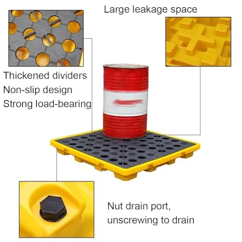 45-Liter-Auffangwanne für Fässer, robuste Öltank-Auffangwanne, modulare Auffangplattform mit Auslaufschutz, 72 x 72 x 16 cm, ideal für Garage und Industrie