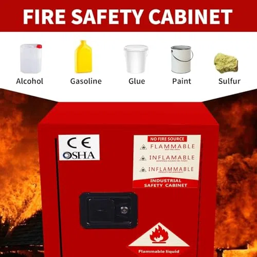 Gefahrstoffschrank für brennbare Flüssigkeiten und Chemikalien, feuerfest, verstellbare Einlegeböden, für Industrie und Labor