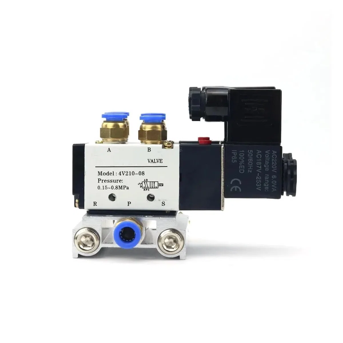 DC 110/220 V AC Multioption 4V210-08 pneumatischer Magnetventilblock mit Schalldämpferanschluss, Basisverteiler 2/3/4/6 Wege(6 Row 4mm fitting)