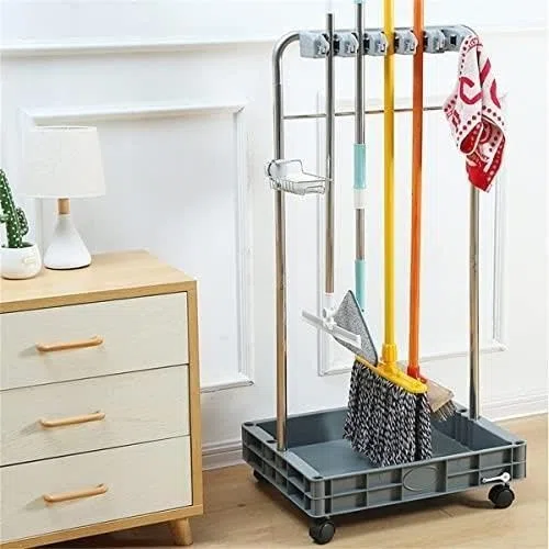 Edelstahl-Reinigungswagen mit Rädern, 10 Mopphalter, mobiler Putzwagen