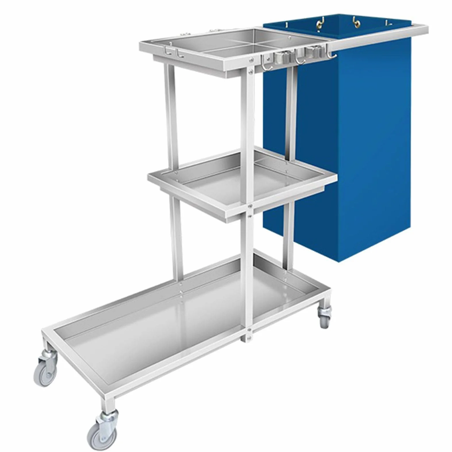 Reinigungswagen aus Edelstahl, gewerblicher Reinigungswagen, robuster Rollwagen mit Besen- und Mopphalter, Reinigungswagen für Hotels, Supermärkte und Büros