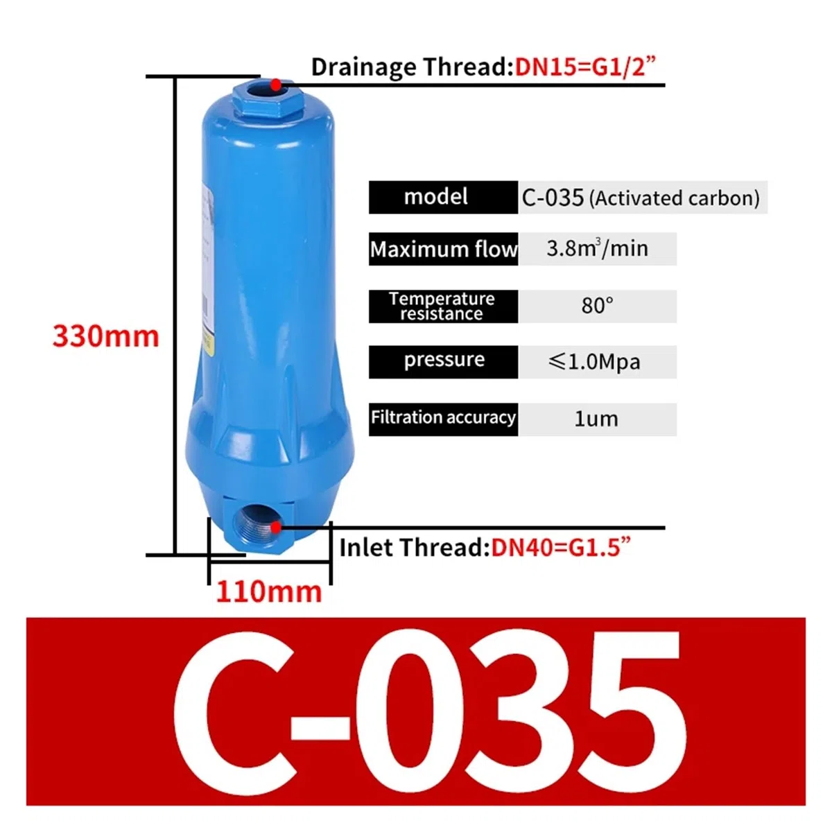 Öl-Wasser-Abscheider QPSC 032/060 Kompressoren-Zubehör Druckluft-Präzisionsfilter Trockner QPSC(C-035 DN40 3.5cubic)
