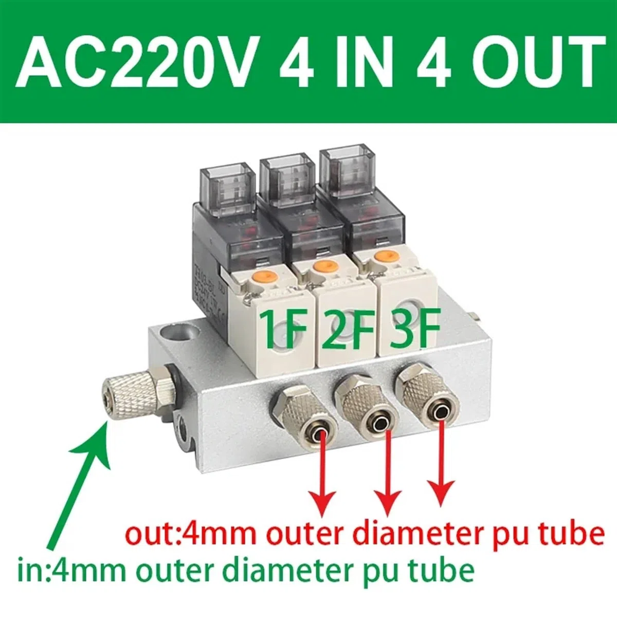 12V 24V 220V Miniatur-Pneumatik-Magnetventilkombination Überdruck Unterdruck verwenden 2/3-Wege-NC-Ventile(4F,101-220V-4)