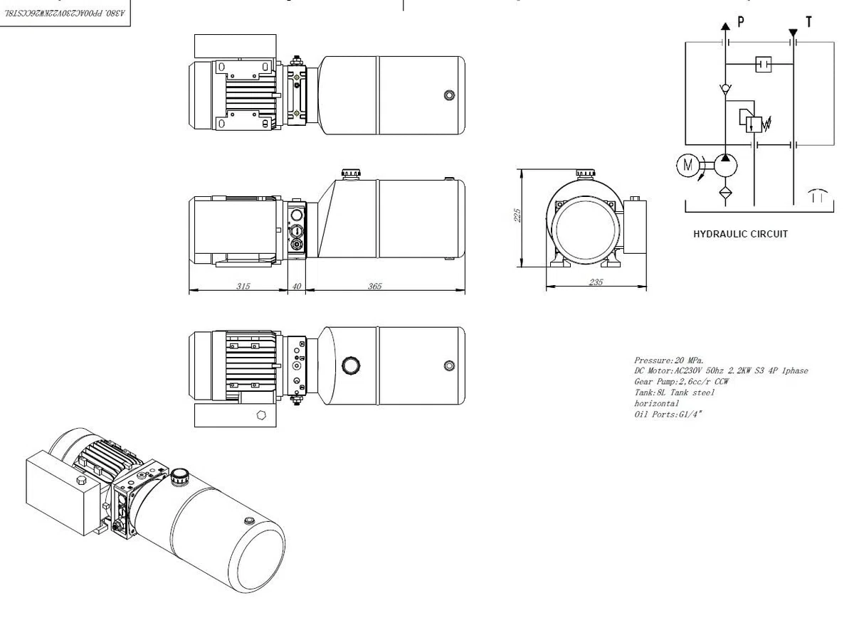 Hydraulikaggregat einfachwirkend 230V | 2,2KW | 2,6CCM | 180bar mit öltank 8L
