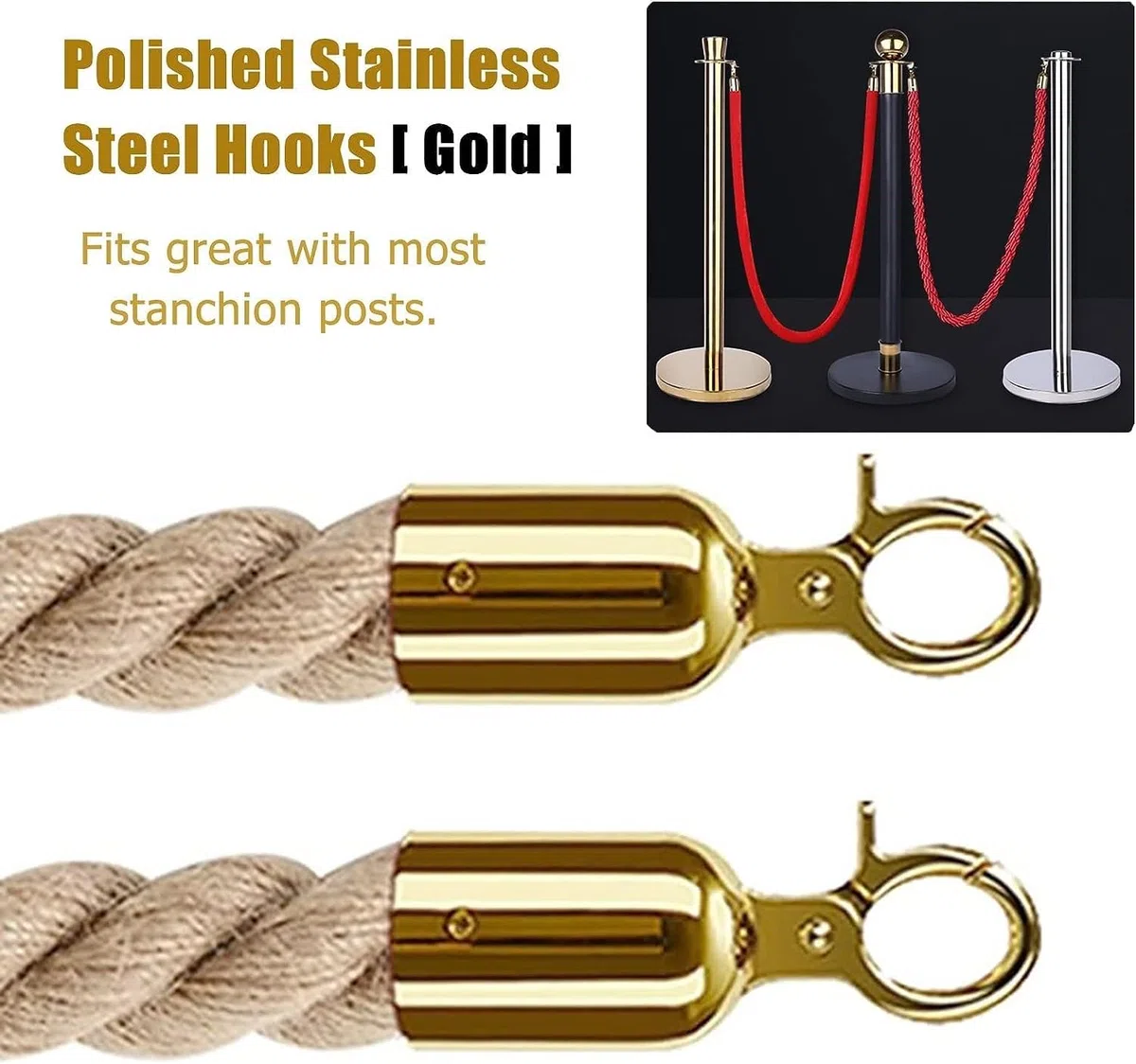 7-Fuß-Geflochtenes-Seil-Set (6-teilige Packung) - Premium-Klemmen für Crowd Control, Event Management, Queue Management, Straßen- und Feldeinsatz.