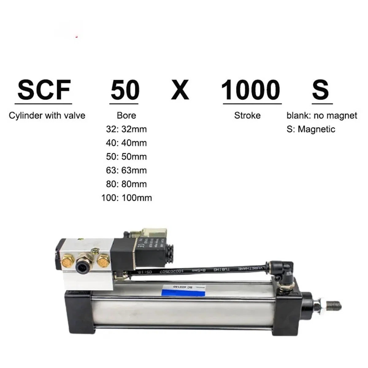 Pneumatisches SCF32 ​​40 50 63 80 100 Standard-Magnetventil, integrierter Zylinderhub, 450 mm Luftzylinder-Set ohne Magnet (Color : Stroke 450mm, Size : SCF80 (Bore 80mm))
