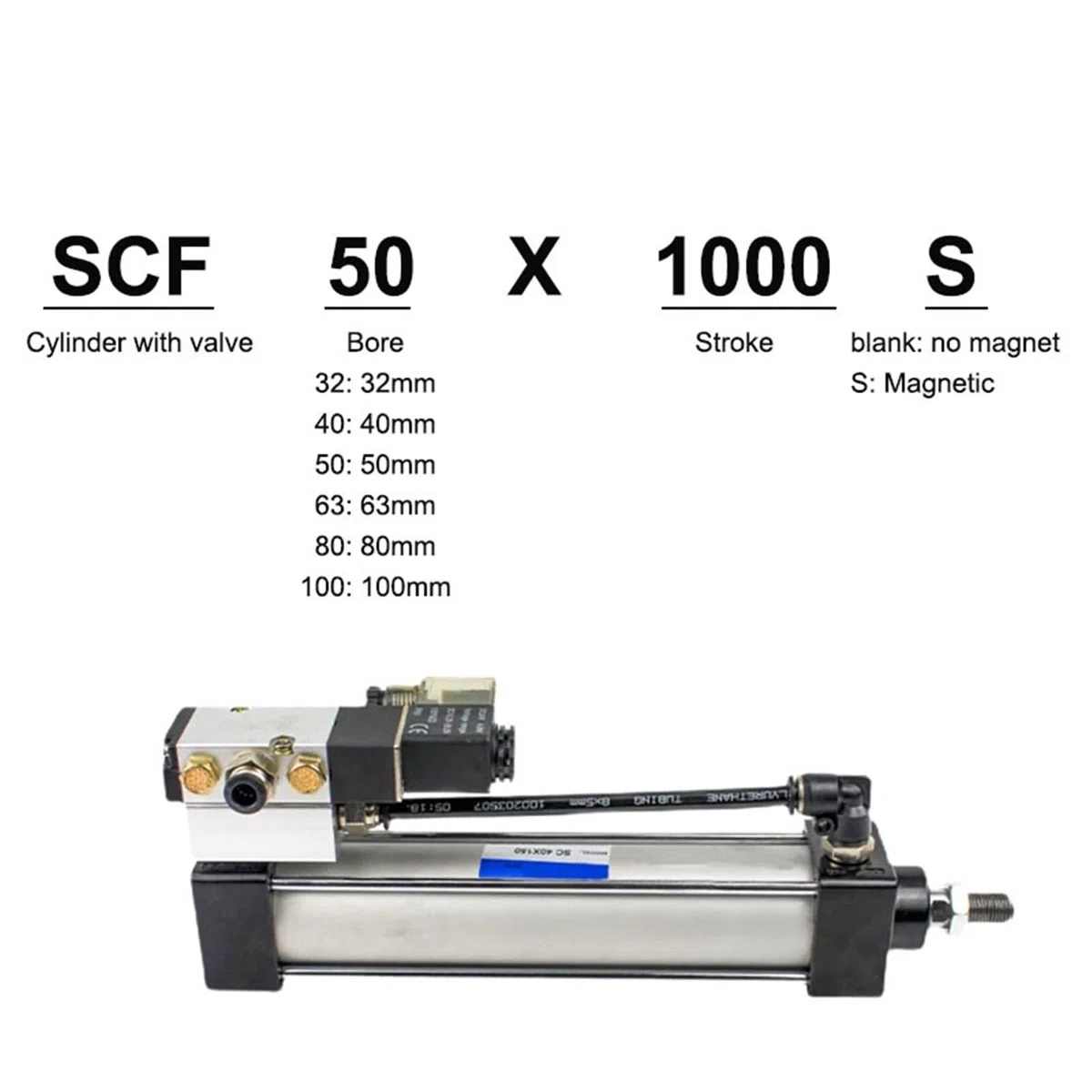 AC220V Pneumatische Standard-Magnetventil Integrierter Zylinder SCF100 Bohrung 100mm Hub 25-1000mm Luftzylinder Set 1St(SCF100x1000)