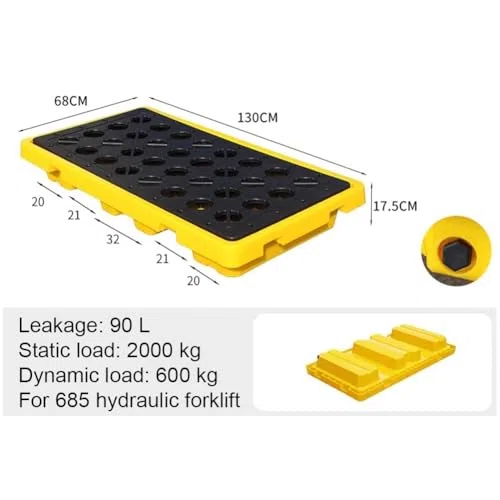 45-Liter-Auffangwanne für Fässer, robuste Öltank-Auffangwanne, modulare Auffangplattform mit Auslaufschutz, 72 x 72 x 16 cm, ideal für Garage und Industrie