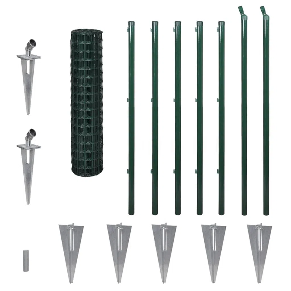 Drahtzaun Set Aus Stahl Mit PVC Beschichtung, Stabiles Wildzaun Und gartenzaun zaunelement, Geeignet Für Garten Industrie Und Tierhaltung, Grün, 10 x 1.2 m Komplettset