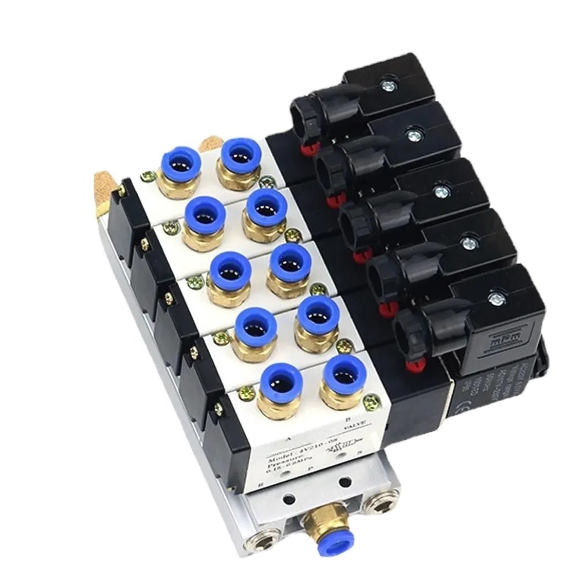 DC 110/220 V AC Multioption 4V210-08 pneumatischer Magnetventilblock mit Schalldämpferanschluss, Basisverteiler 2/3/4/6 Wege(6 Row 4mm fitting)